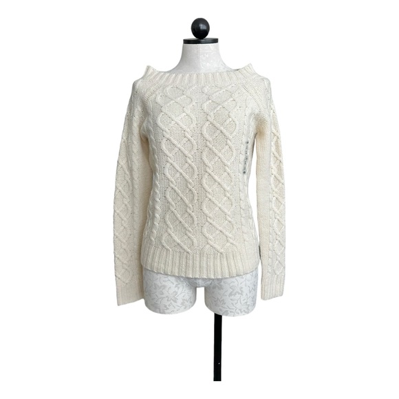 Old Navy NEW Lambswool Cable Knit Sweater Boatneck Long Sleeve Cream Size Medium - Picture 11 of 11